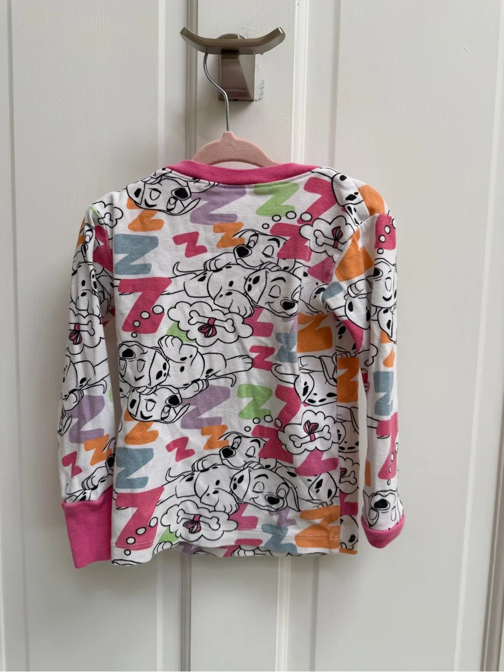 Disney Girls 5 101 Dalmatians White Long Sleeve Pajama Top Shirt Patches